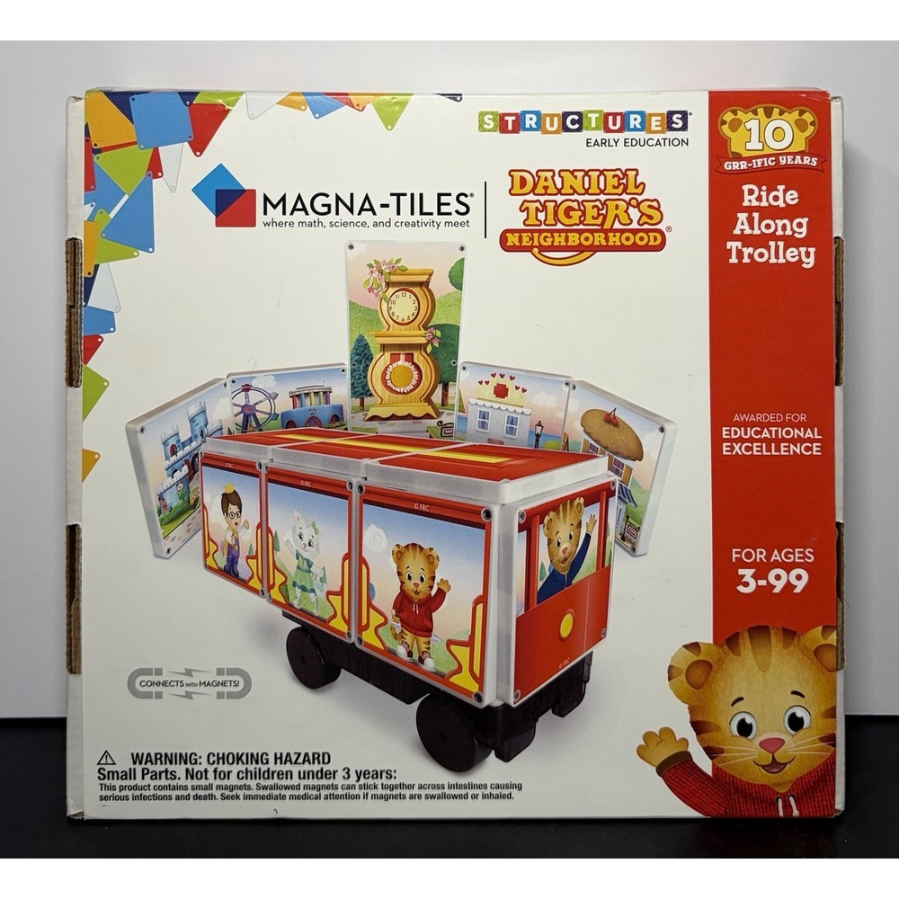 Magna-Tiles Daniel Tiger's Neighborhood Ride Along Trolley Set Magnetic RARE